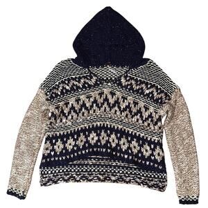 Free People Cotton, Silk, Wool Blend Oversized Cropped Hooded Sweater Large